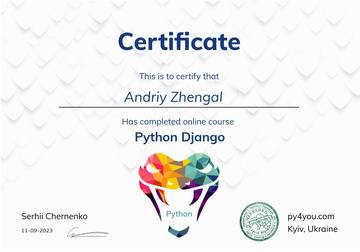 Сертифікат Andriy Zhengal