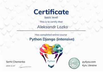Сертифікат Aleksandr Lozko