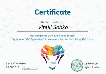 Сертифікат Vitalii Sobko